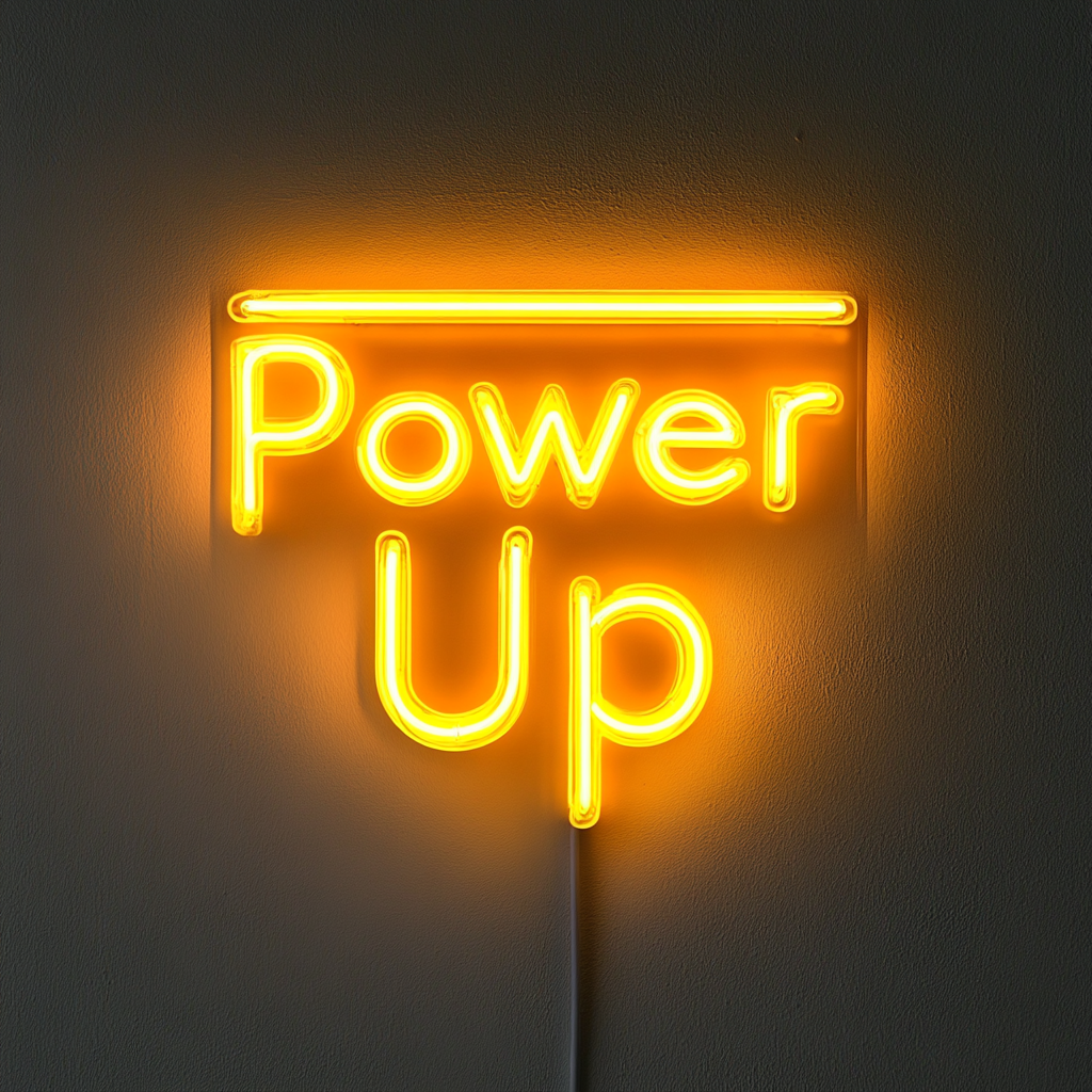 "Power Up" - Yellow Neon Sign, 24 Inches