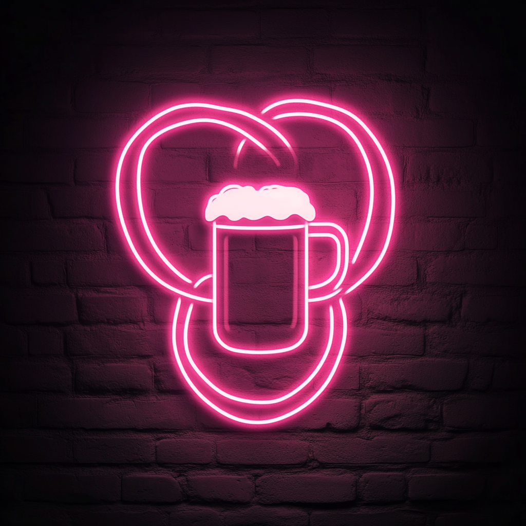 Pretzel with Beer Mug - Pink Neon Sign, 18 Inches