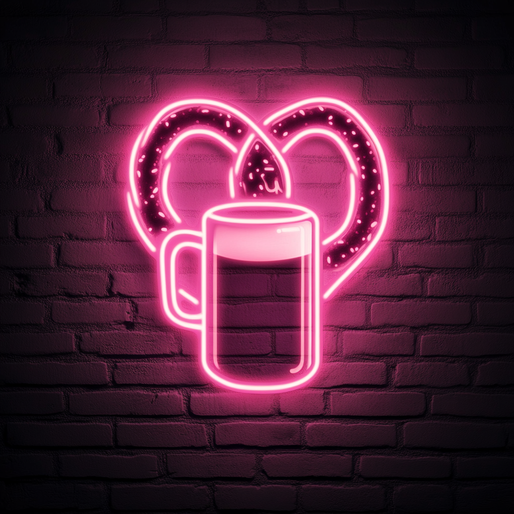 Pretzel with Beer Mug - Pink Neon Sign, 24 Inches