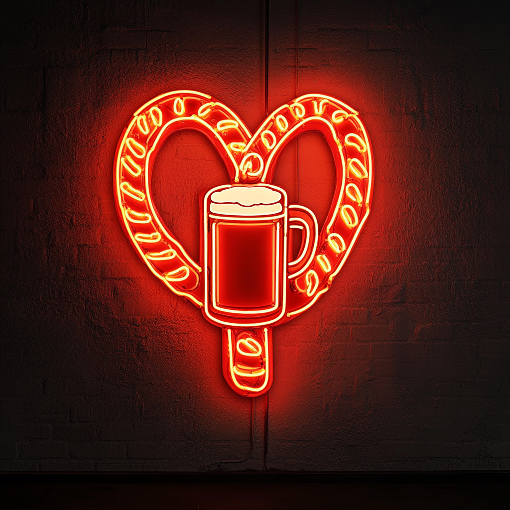 Pretzel with Beer Mug - Red Neon Sign, 24 Inches