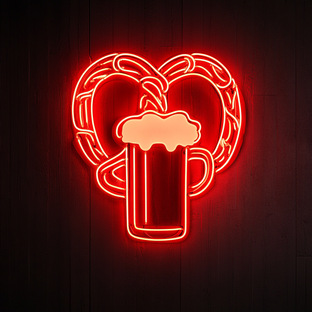 Pretzel with Beer Mug - Red Neon Sign, 24 Inches