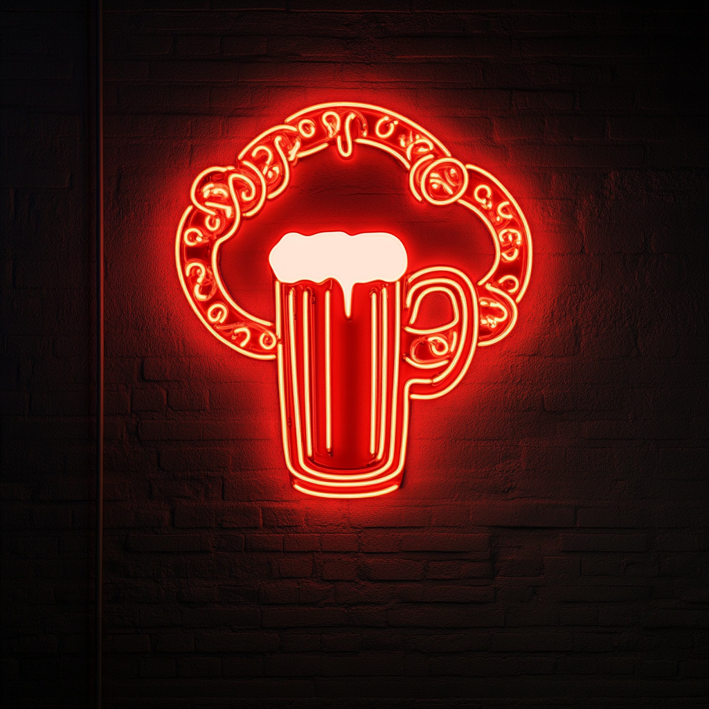 Pretzel with Beer Mug - Red Neon Sign, 18 Inches