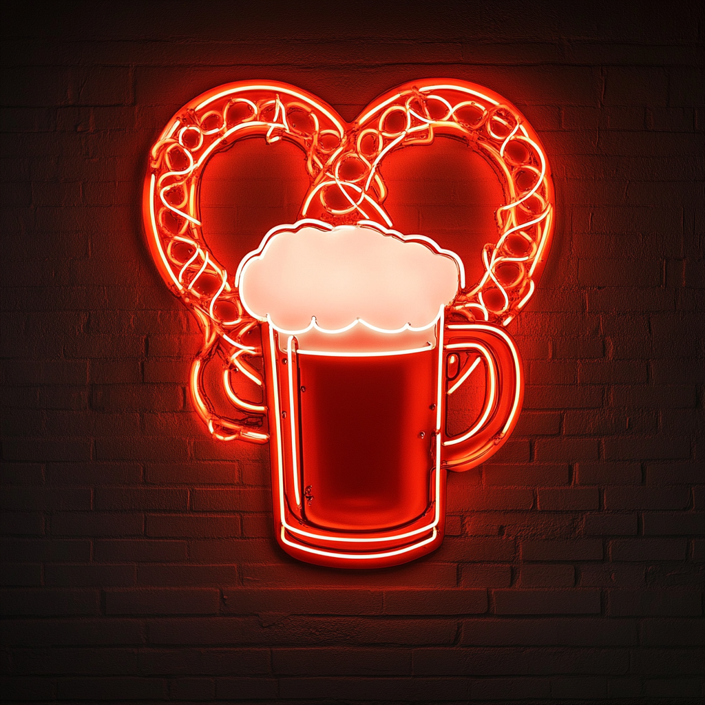 Pretzel with Beer Mug - Red Neon Sign, 24 Inches