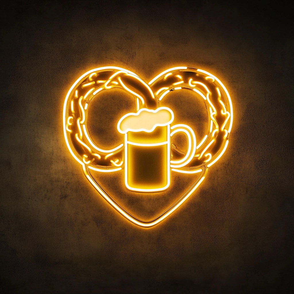 Pretzel with Beer Mug - Yellow Neon Sign, 24 Inches