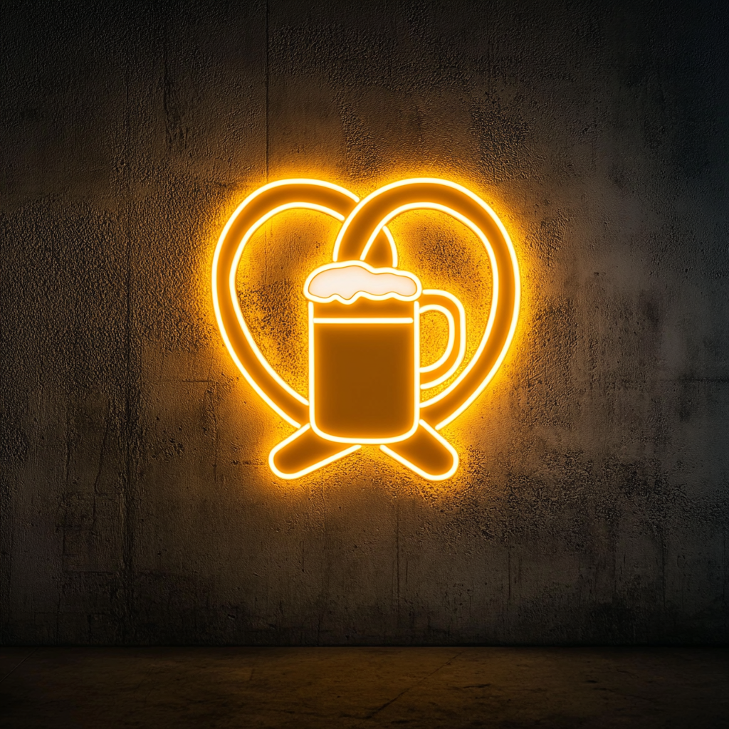Pretzel with Beer Mug - Yellow Neon Sign, 18 Inches