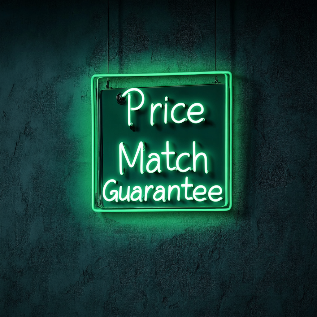 "Price Match Guarantee" - Green Neon Sign, 24 Inches