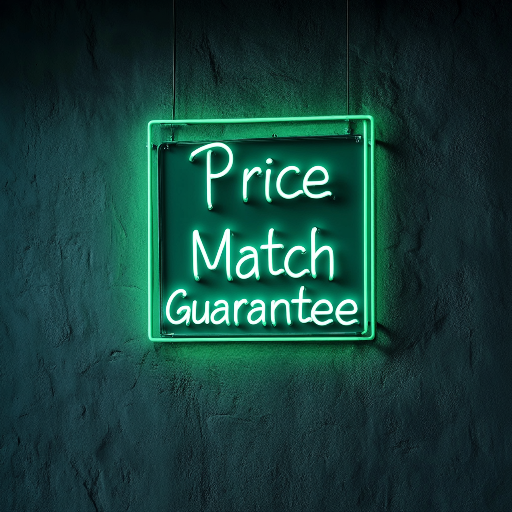 "Price Match Guarantee" - Green Neon Sign, 24 Inches