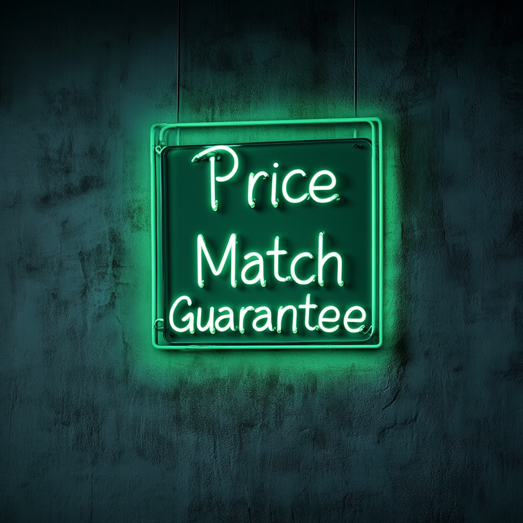 "Price Match Guarantee" - Green Neon Sign, 24 Inches