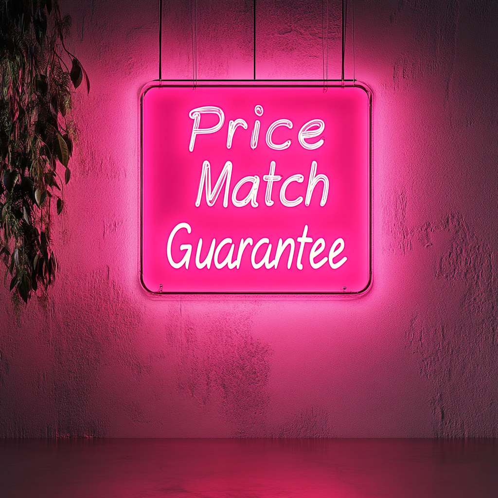 "Price Match Guarantee" - Pink Neon Sign, 24 Inches