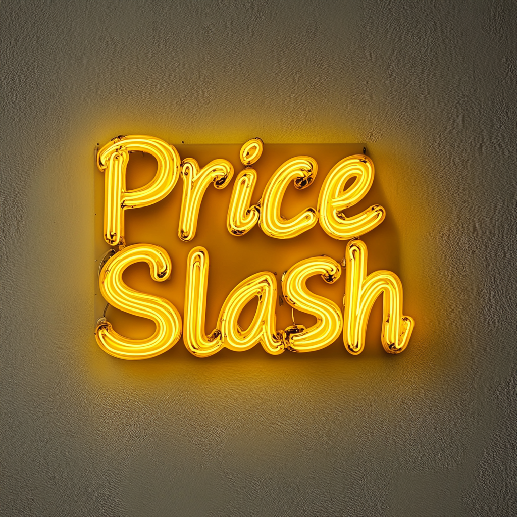 "Price Slash" - Yellow Neon Sign, 24 Inches
