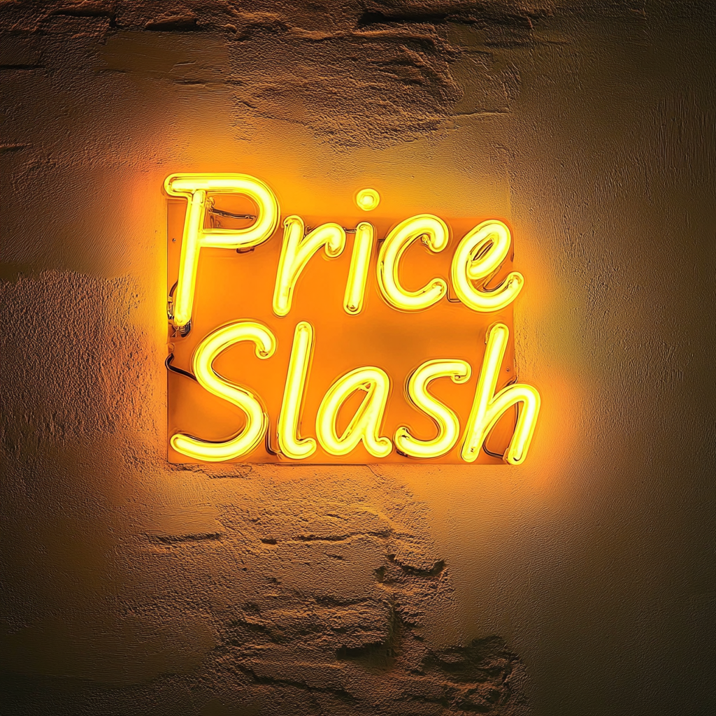 "Price Slash" - Yellow Neon Sign, 24 Inches