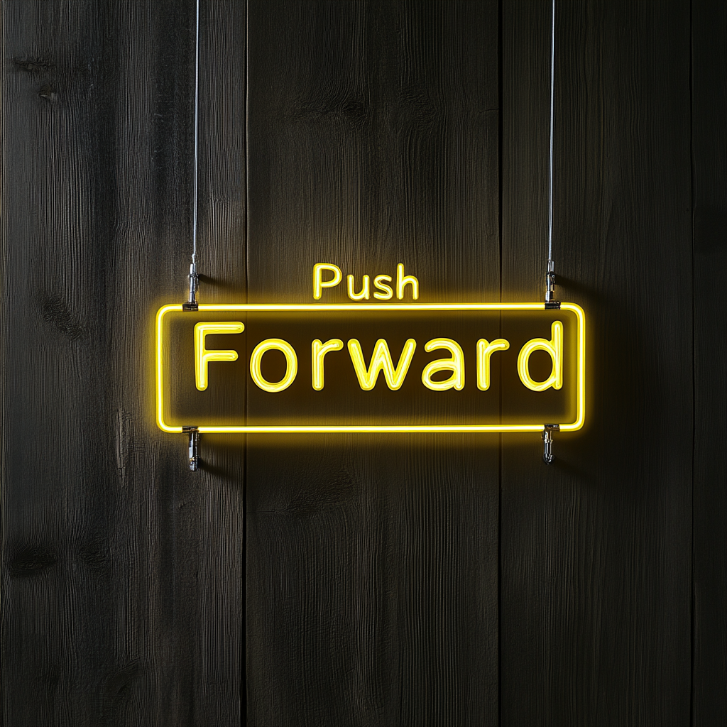 "Push Forward" - Yellow Neon Sign, 24 Inches