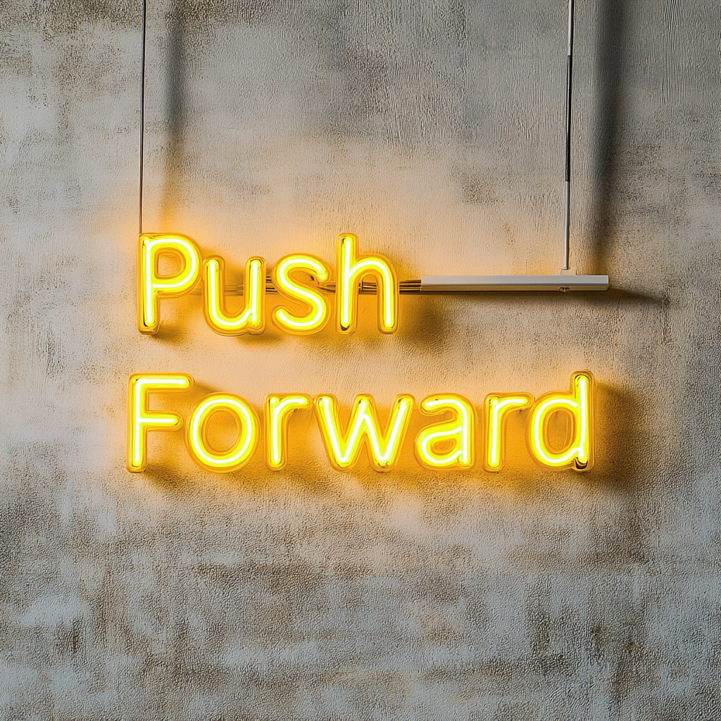 "Push Forward" - Yellow Neon Sign, 24 Inches