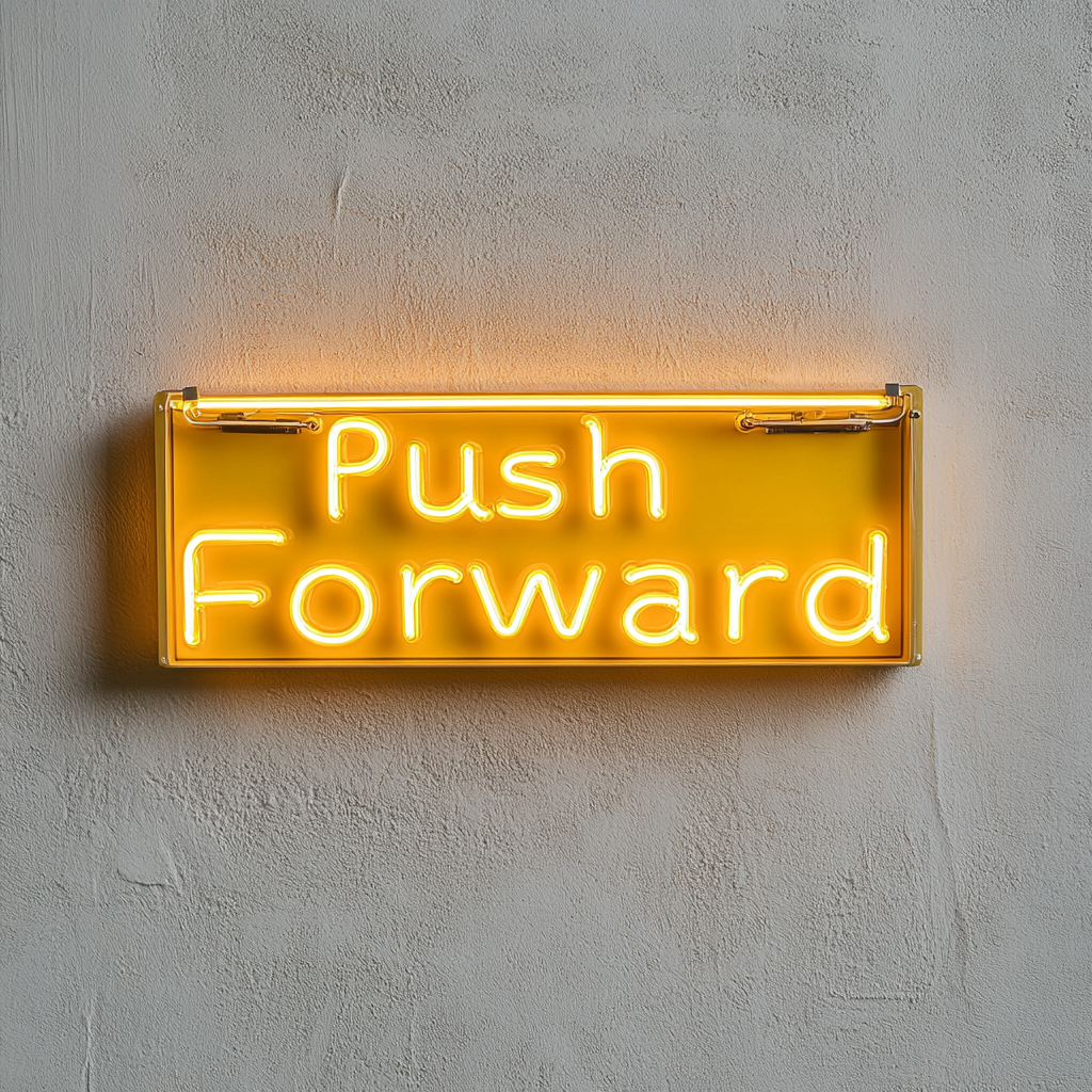 "Push Forward" - Yellow Neon Sign, 24 Inches