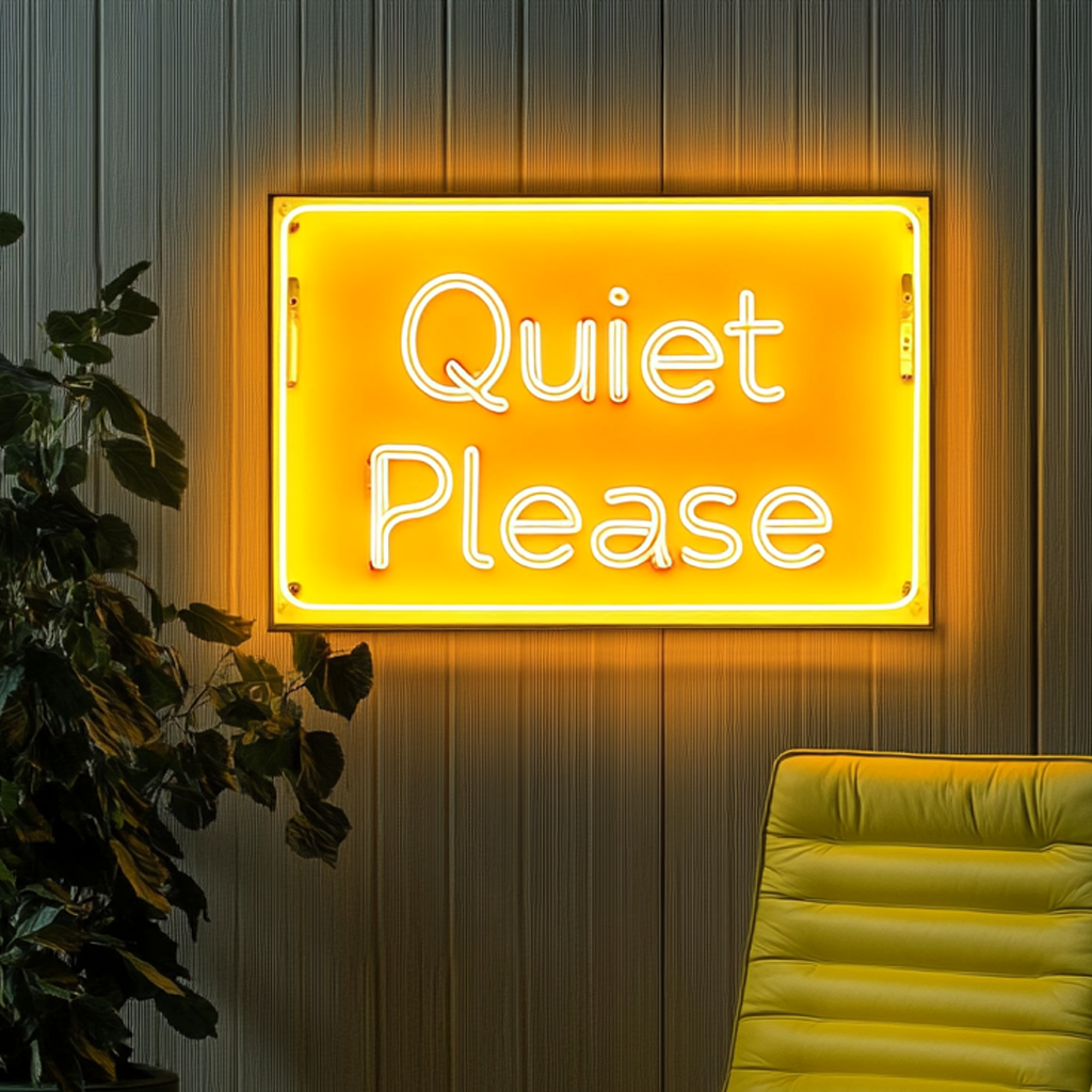 "Quiet Please" - Yellow Neon Sign, 24 Inches