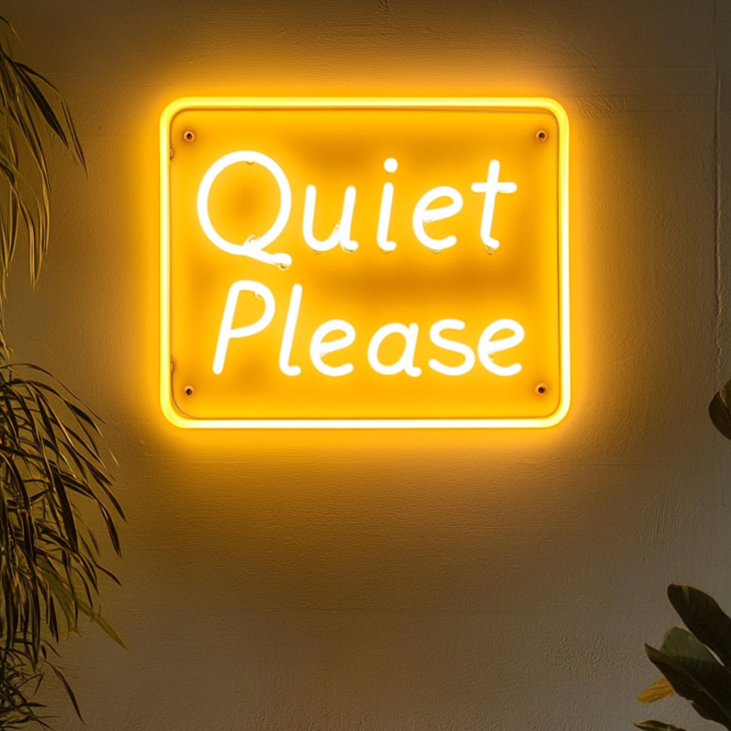 "Quiet Please" - Yellow Neon Sign, 24 Inches