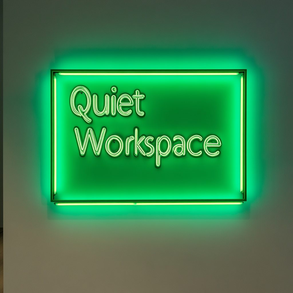 "Quiet Workspace" - Green Neon Sign, 24 Inches