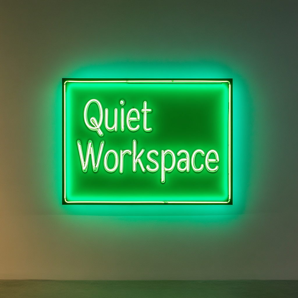 "Quiet Workspace" - Green Neon Sign, 24 Inches