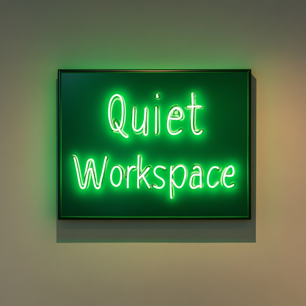 "Quiet Workspace" - Green Neon Sign, 24 Inches