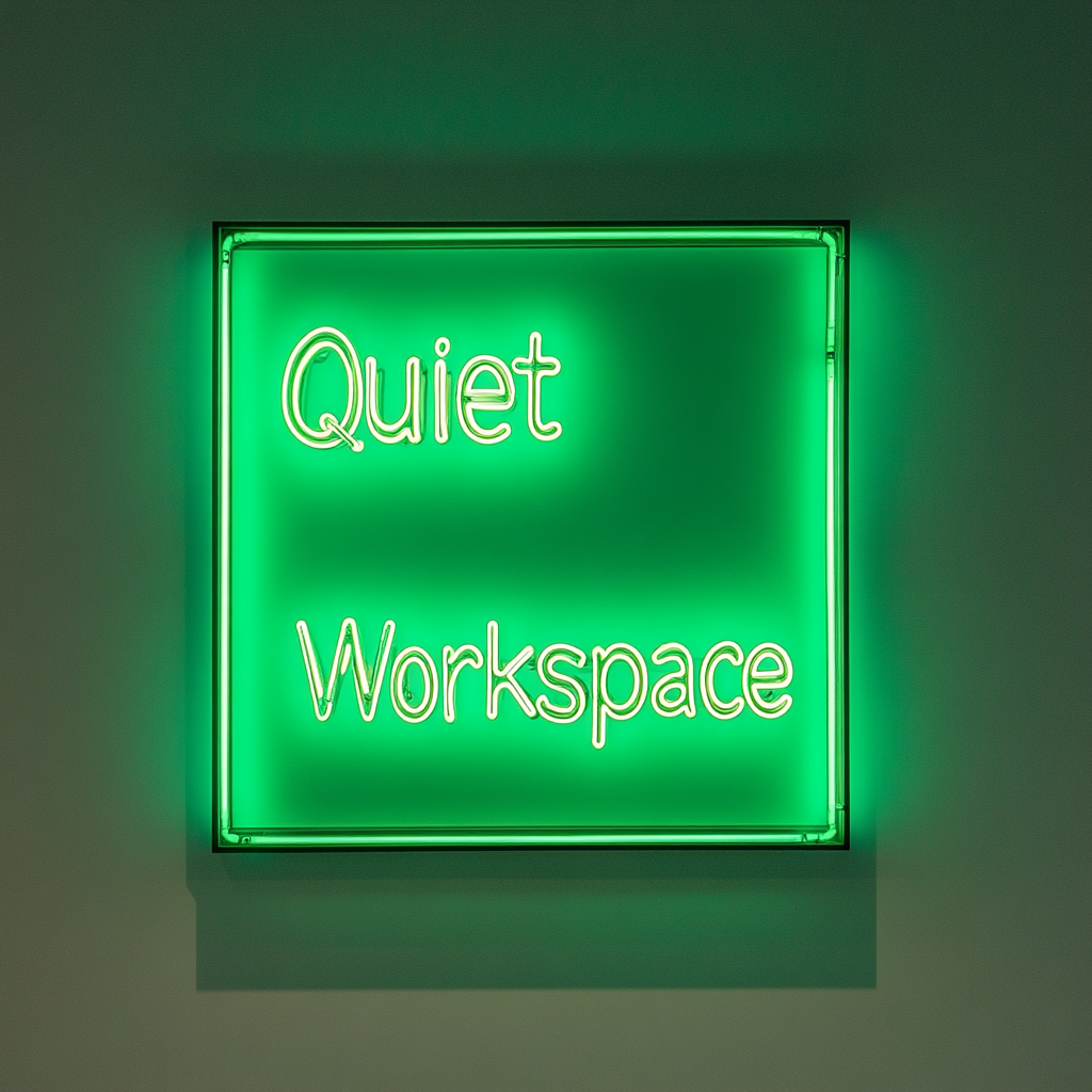 "Quiet Workspace" - Green Neon Sign, 24 Inches