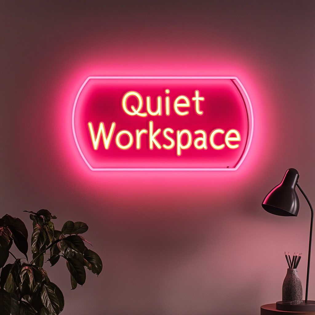 "Quiet Workspace" - Pink Neon Sign, 24 Inches
