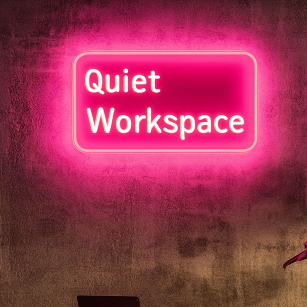 "Quiet Workspace" - Pink Neon Sign, 24 Inches