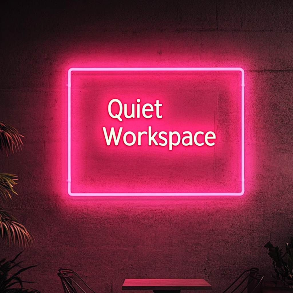 "Quiet Workspace" - Pink Neon Sign, 24 Inches