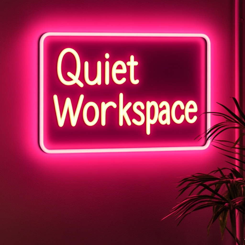"Quiet Workspace" - Pink Neon Sign, 24 Inches