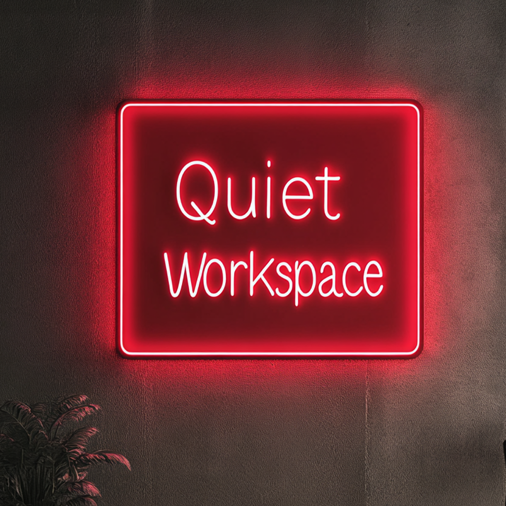 "Quiet Workspace" - Red Neon Sign, 24 Inches