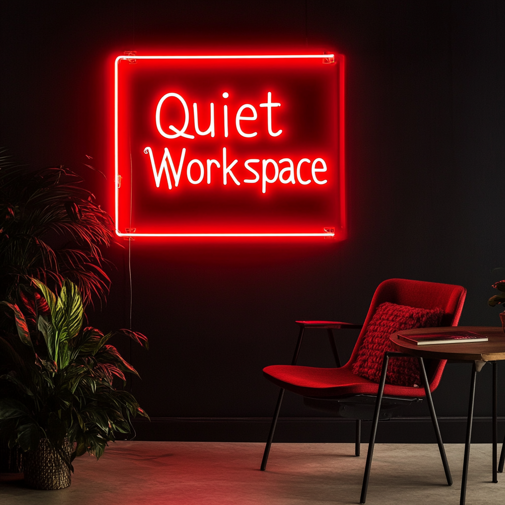 "Quiet Workspace" - Red Neon Sign, 24 Inches