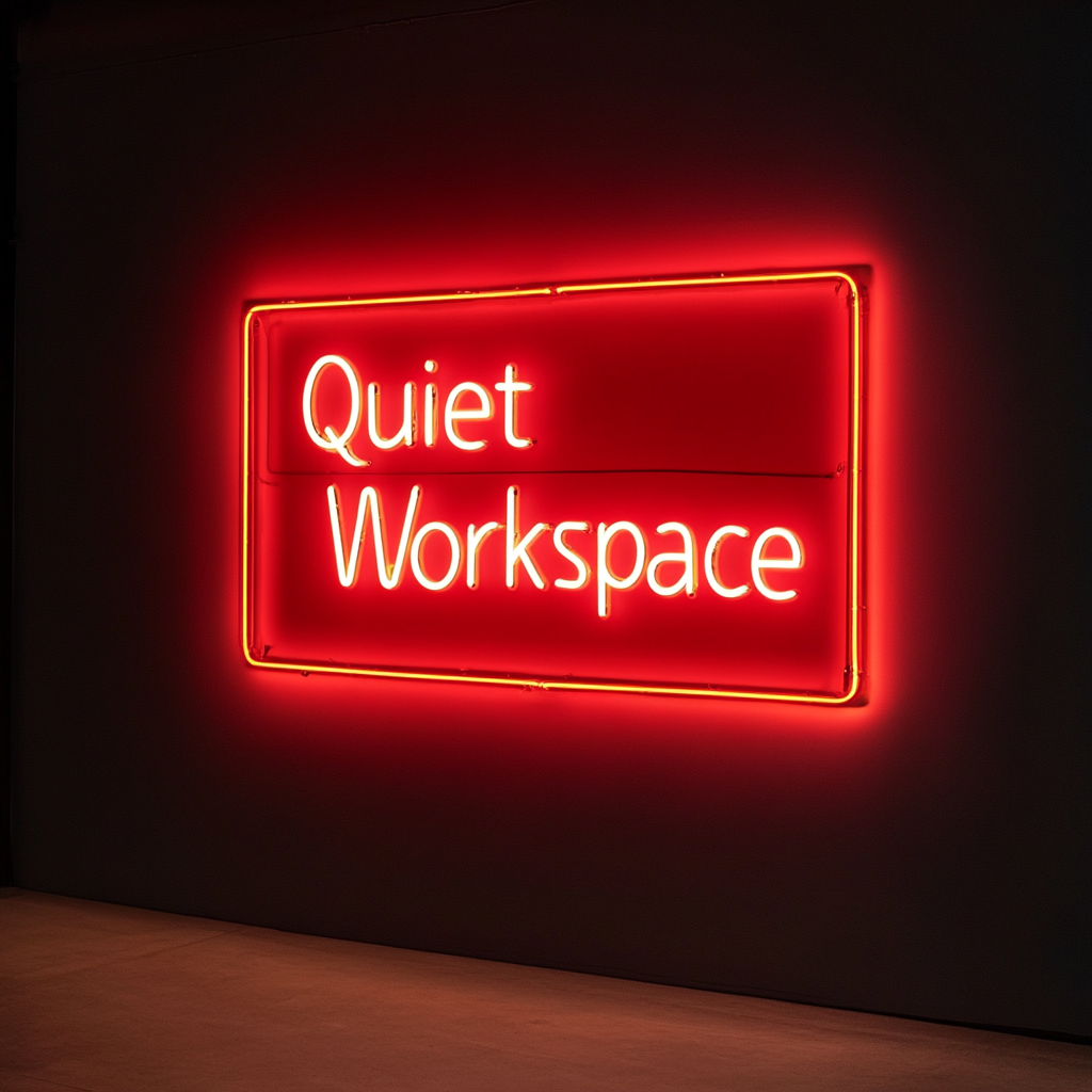 "Quiet Workspace" - Red Neon Sign, 24 Inches