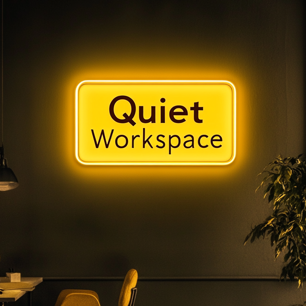 "Quiet Workspace" - Yellow Neon Sign, 24 Inches