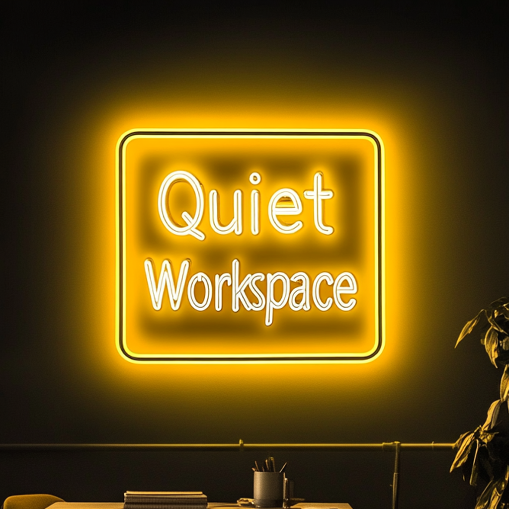 "Quiet Workspace" - Yellow Neon Sign, 24 Inches