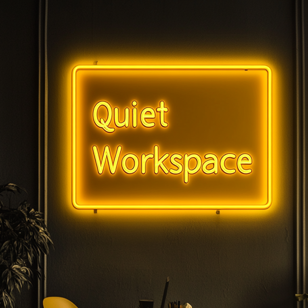 "Quiet Workspace" - Yellow Neon Sign, 24 Inches