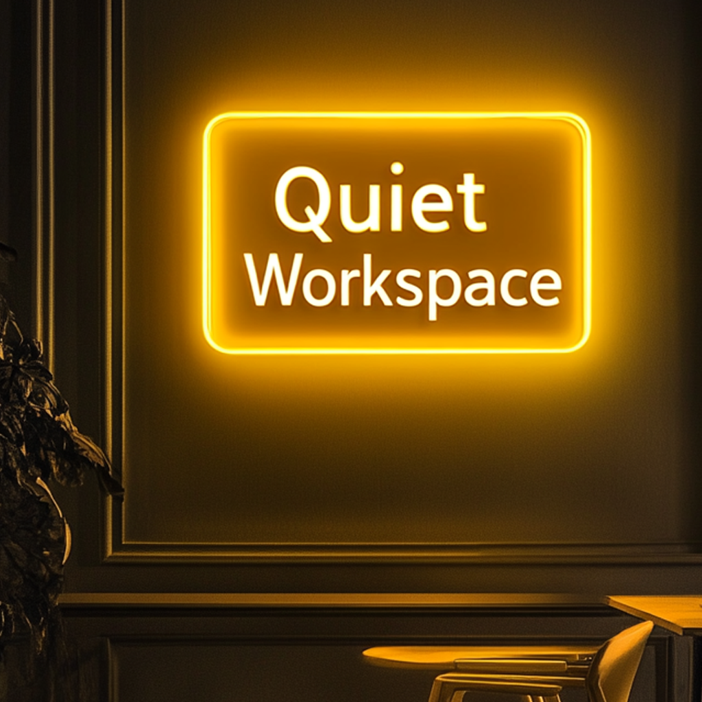 "Quiet Workspace" - Yellow Neon Sign, 24 Inches