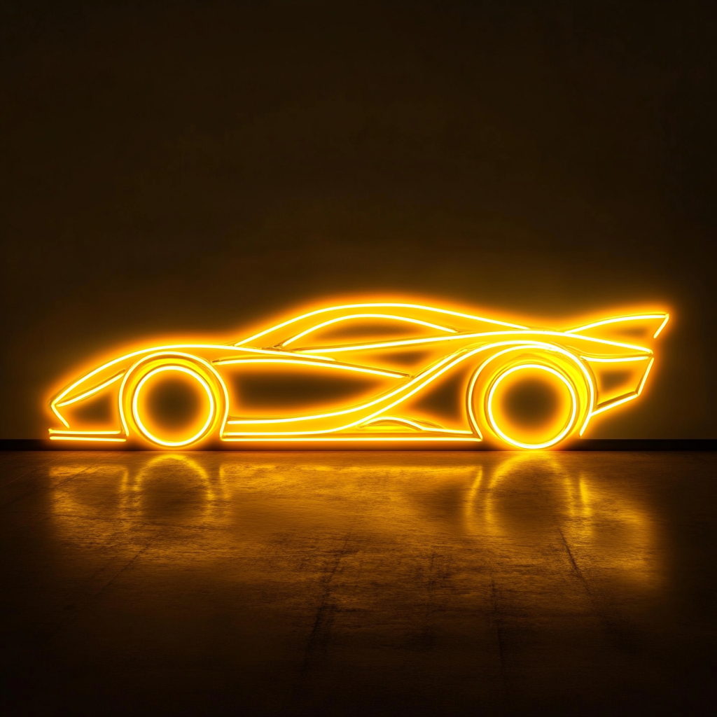Race Car - Yellow Neon Sign, 18 Inches
