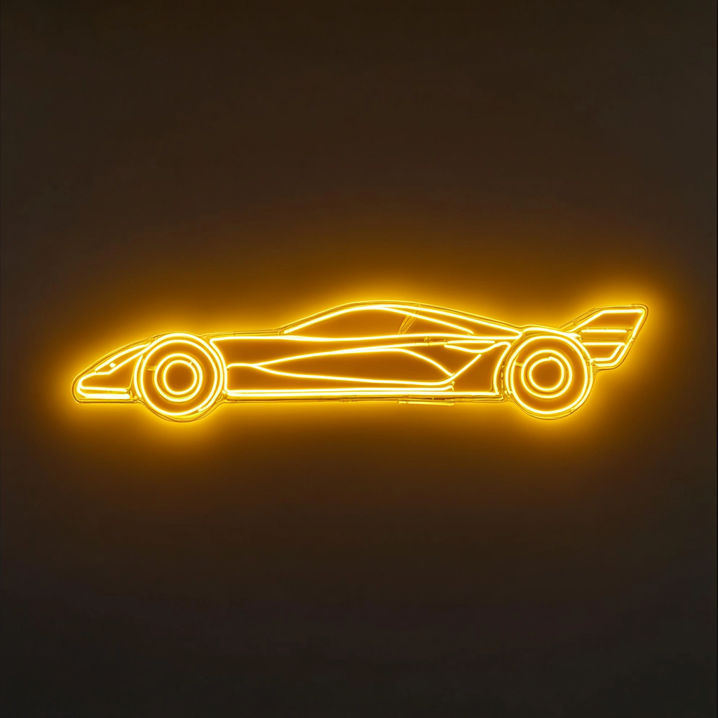 Race Car - Yellow Neon Sign, 18 Inches