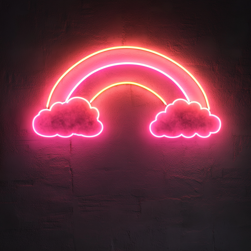 Rainbow with Clouds - Pink Neon Sign, 24 Inches