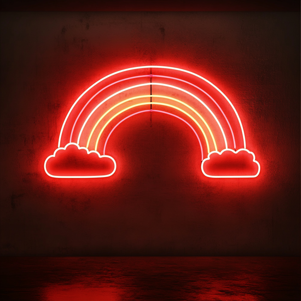 Rainbow with Clouds - Red Neon Sign, 24 Inches