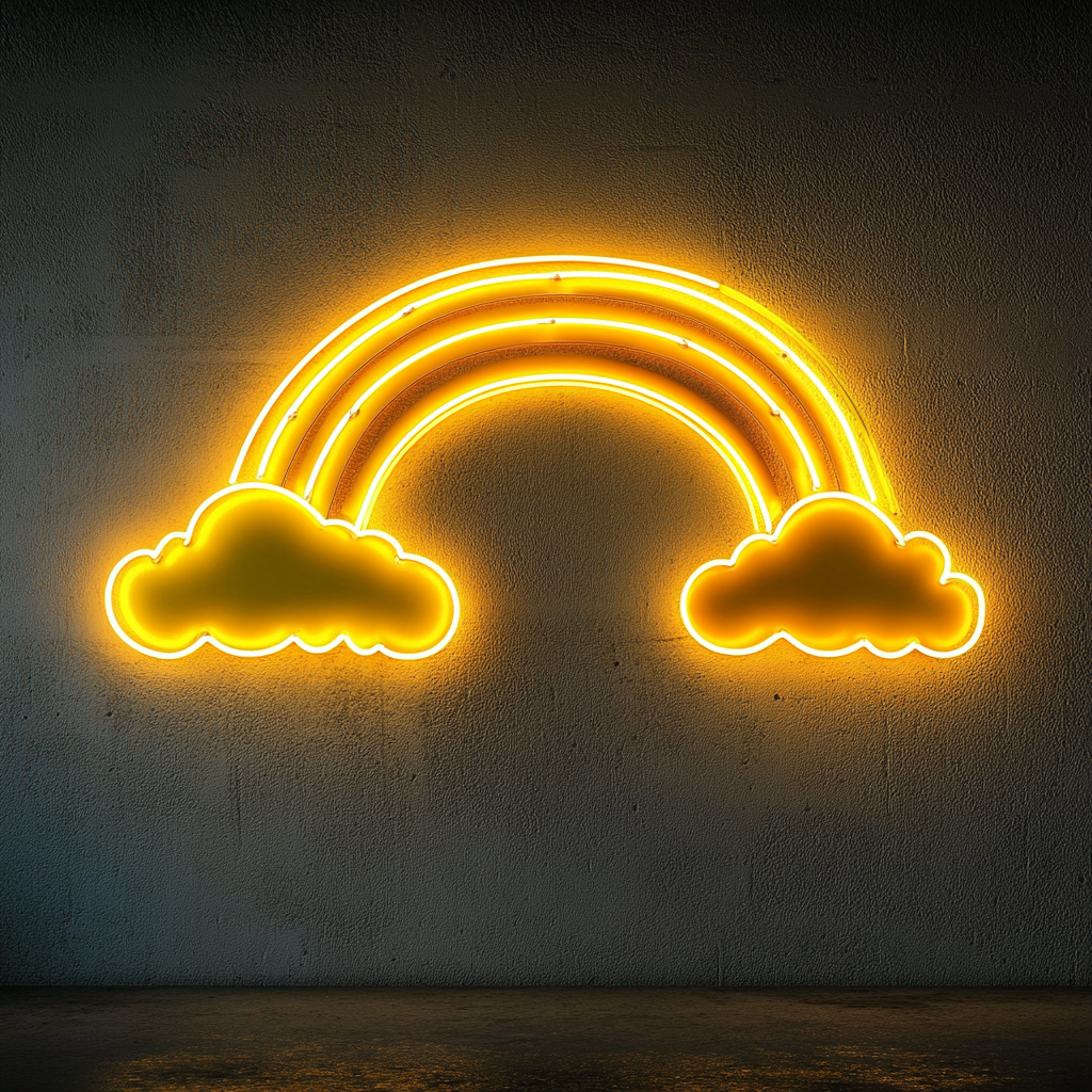 Rainbow with Clouds - Yellow Neon Sign, 18 Inches