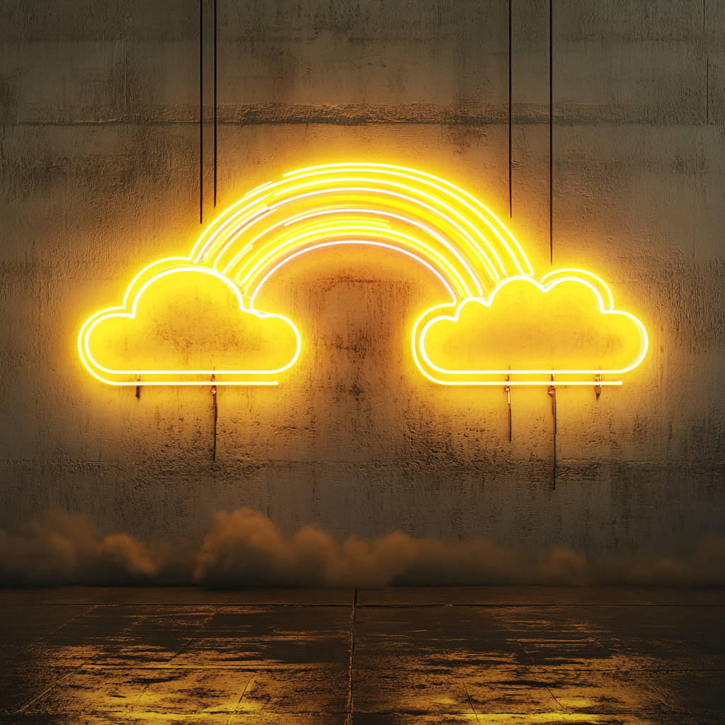 Rainbow with Clouds - Yellow Neon Sign, 18 Inches
