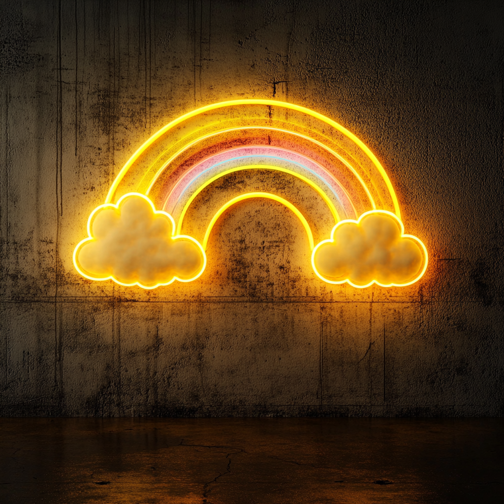 Rainbow with Clouds - Yellow Neon Sign, 24 Inches