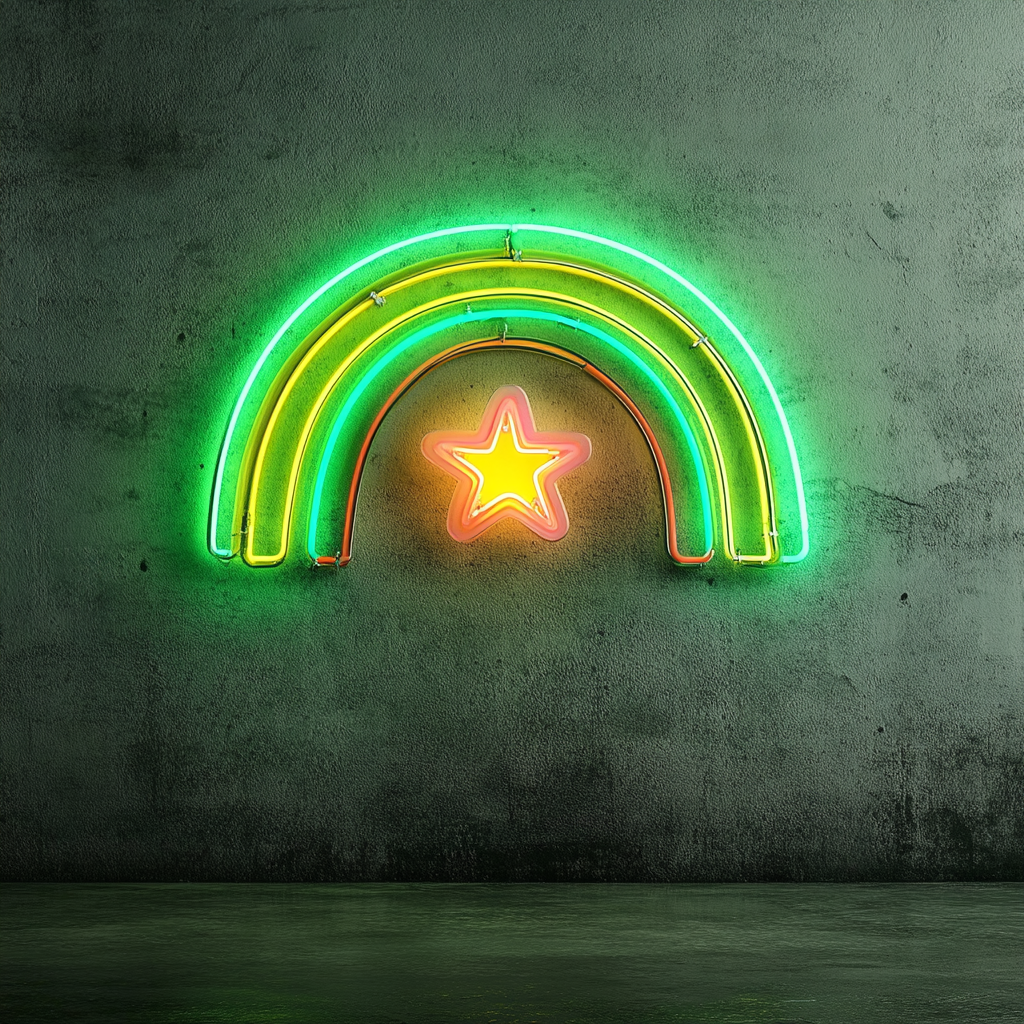 Rainbow with Star - Green Neon Sign, 24 Inches