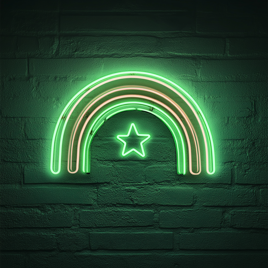 Rainbow with Star - Green Neon Sign, 18 Inches