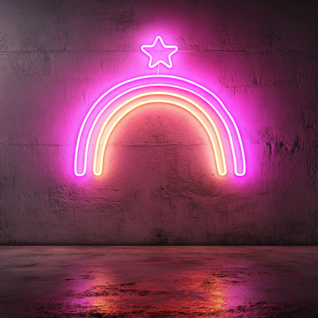 Rainbow with Star - Pink Neon Sign, 18 Inches