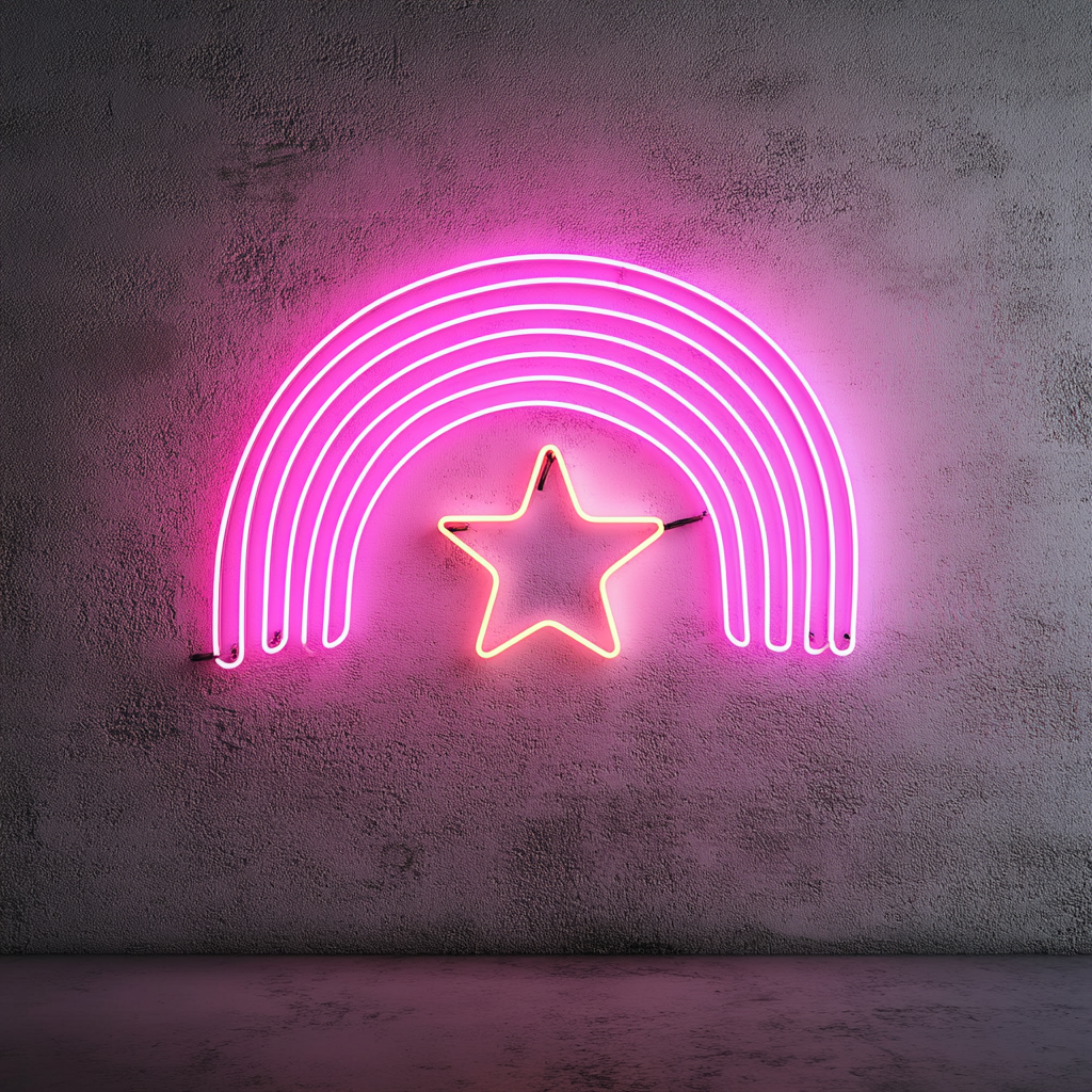 Rainbow with Star - Pink Neon Sign, 24 Inches