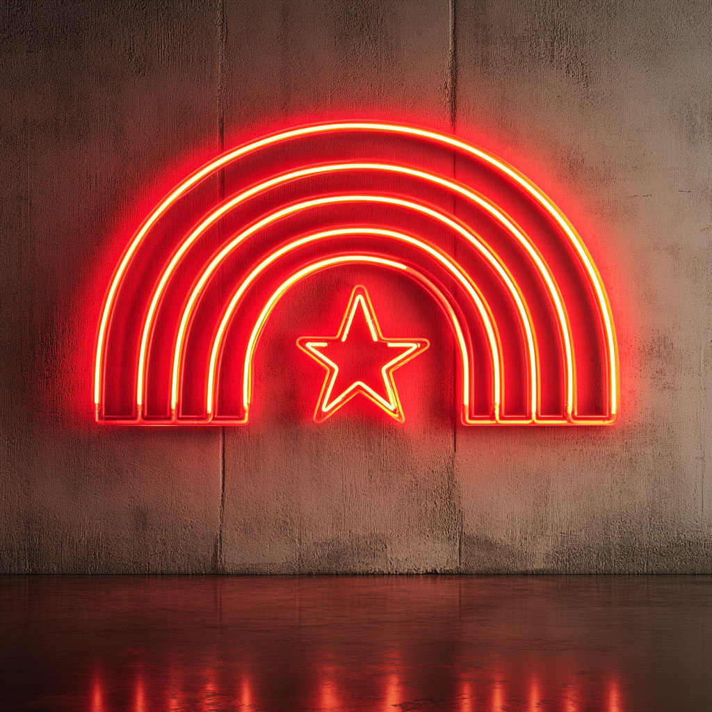 Rainbow with Star - Red Neon Sign, 18 Inches