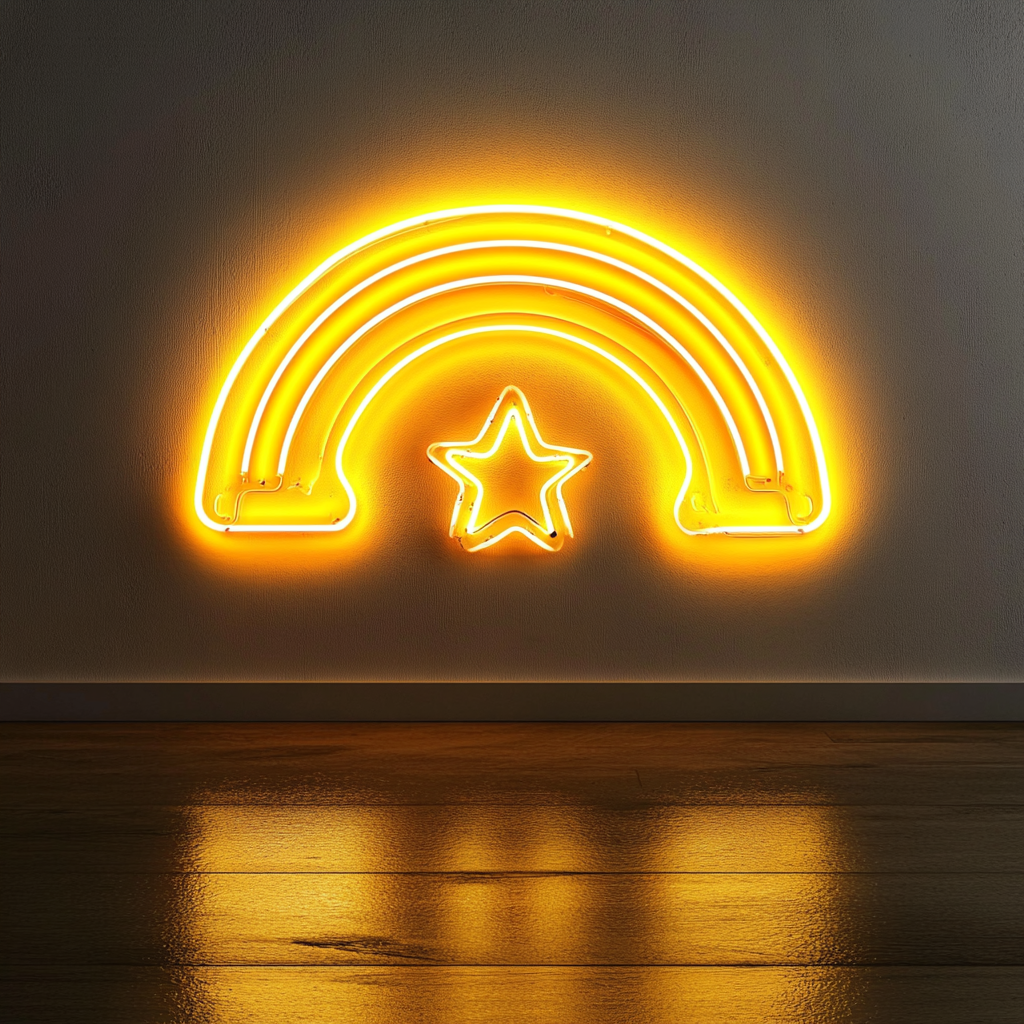 Rainbow with Star - Yellow Neon Sign, 18 Inches