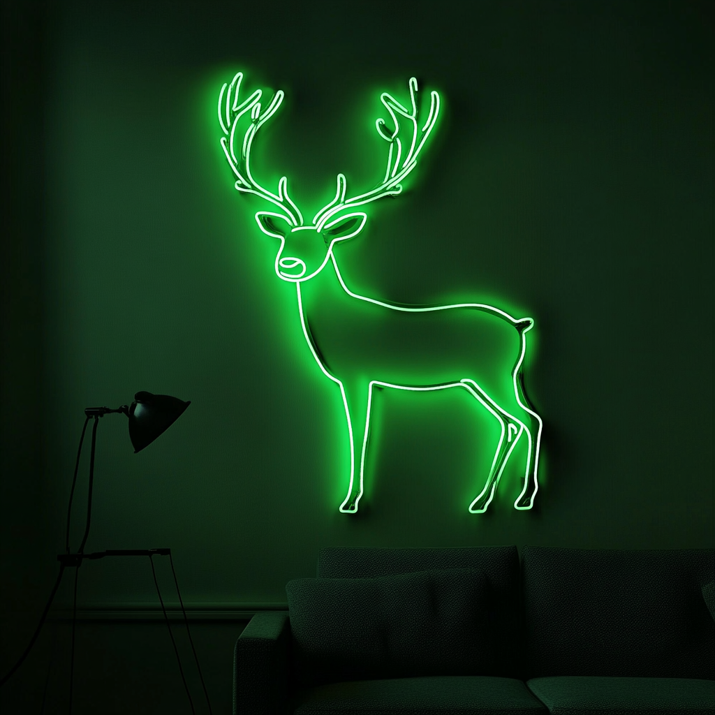 Raindeer - Green Neon Sign, 24 Inches