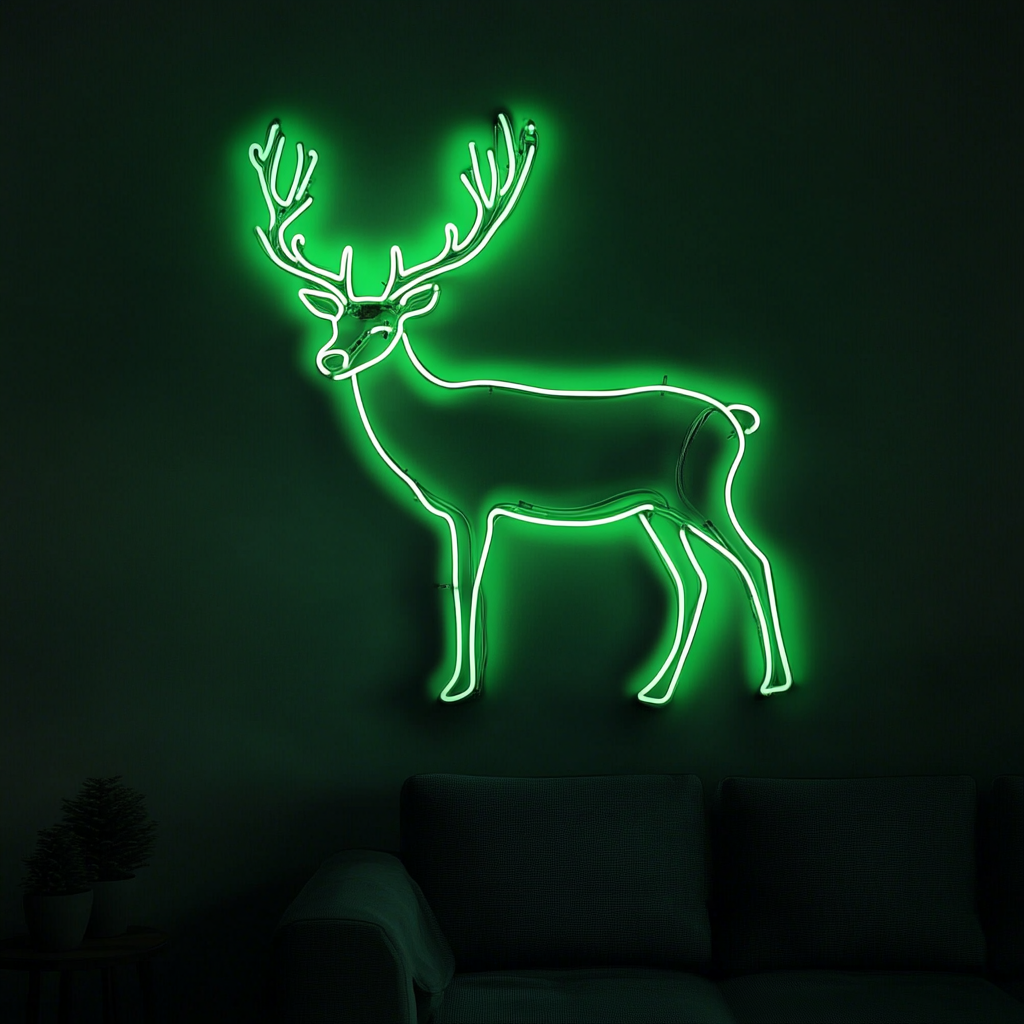 Raindeer - Green Neon Sign, 24 Inches